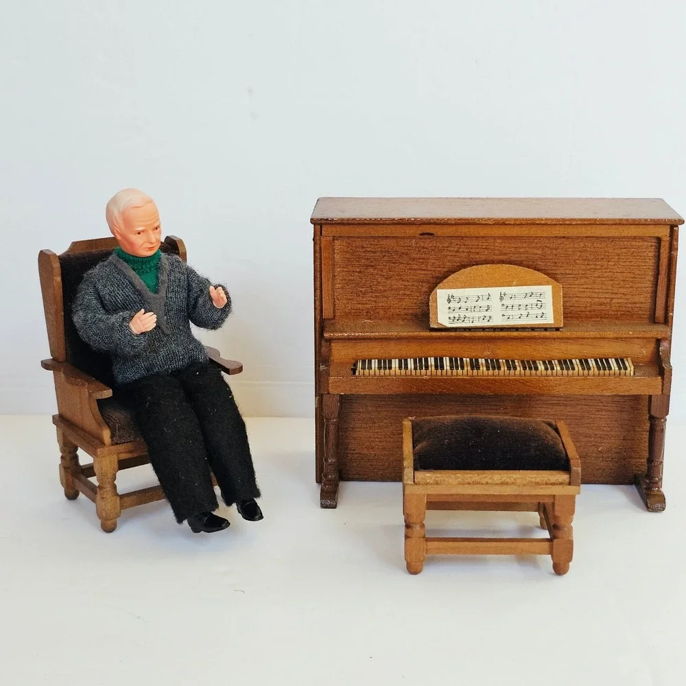 Vintage Shackman Dollhouse Furniture Piano Chair Ottoman Set Miniature Japan